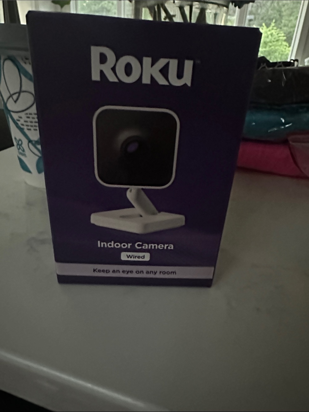 Roku Indoor Camera Box in Purple and White